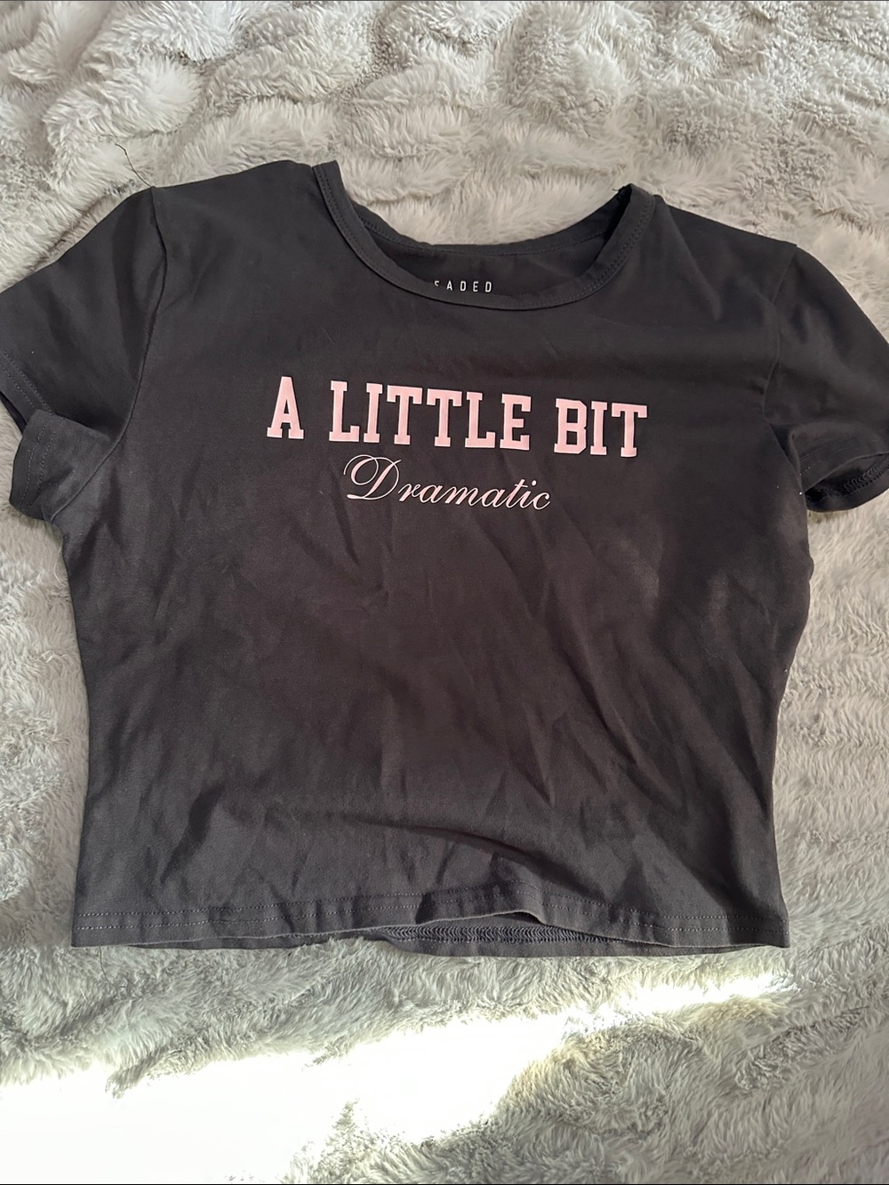 Caded Black Short Sleeve Crop Tee with Pink 'A Little Bit Dramatic' Print